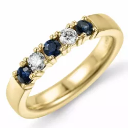 testsieraad blauwe saffier mémoire ring in 14 karaat goud 2 x 0,10 ct 
