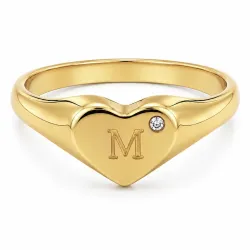 verzamelmonster letter m zirkoon ring in verguld messing