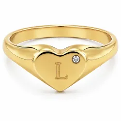 verzamelmonster letter l zirkoon ring in verguld messing