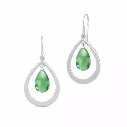 groot Julie Sandlau Prime droplet druppelvormig groene kristal oorbellen in satijn gerodineerd sterling zilver groen kristal